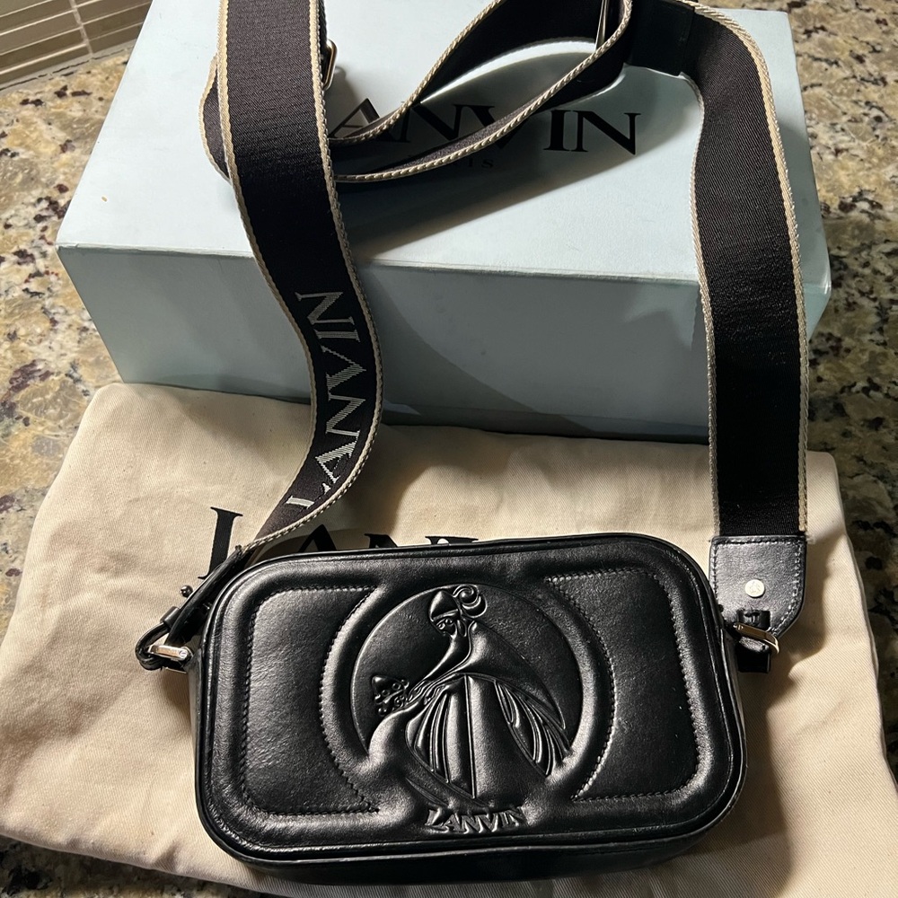 100% authentic black leather lanvin camera logo bag sold out good condition